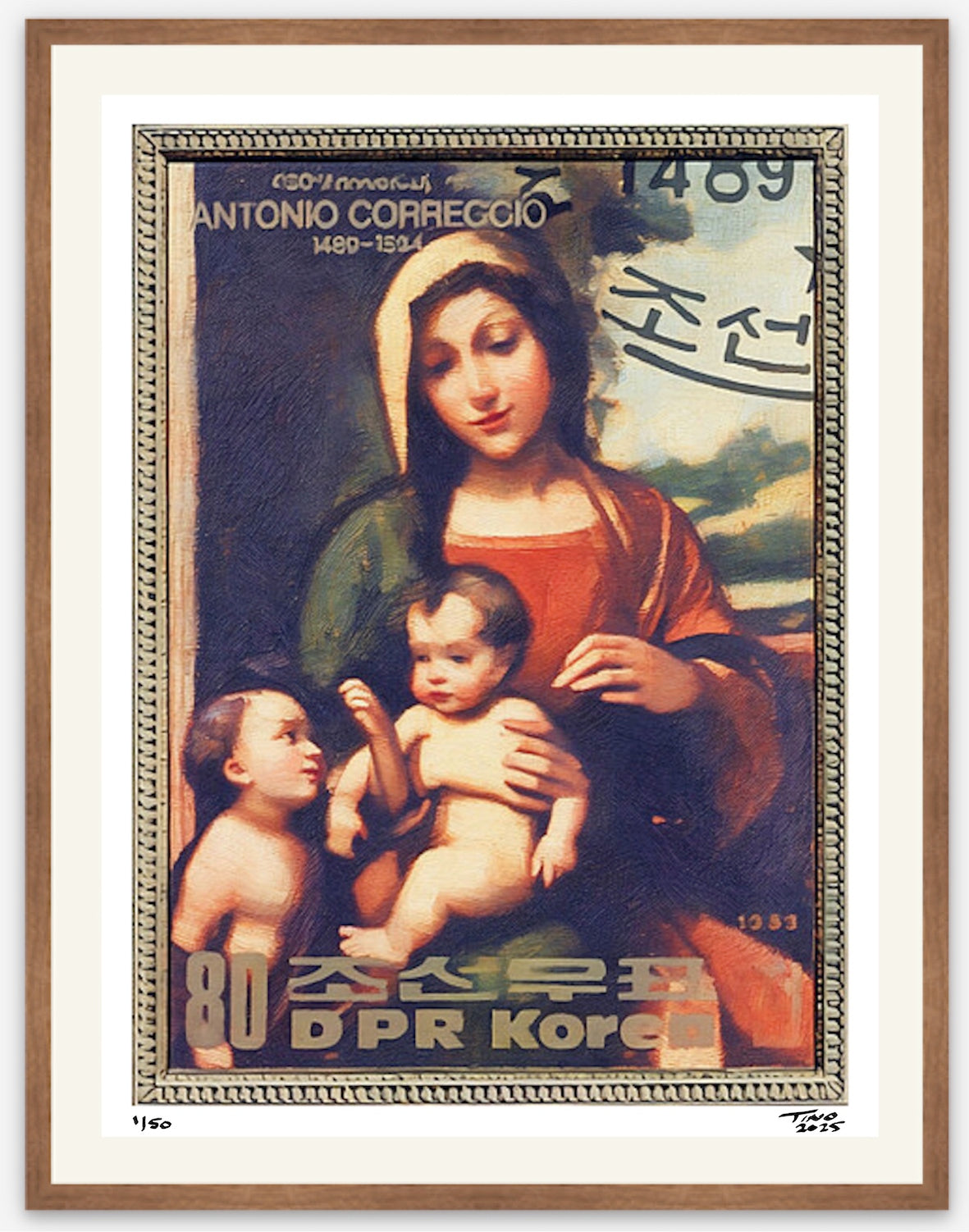 The 1983 North Korea 450th Anniversary of Antonio Correggio - The Madonna with Child & St John v4d