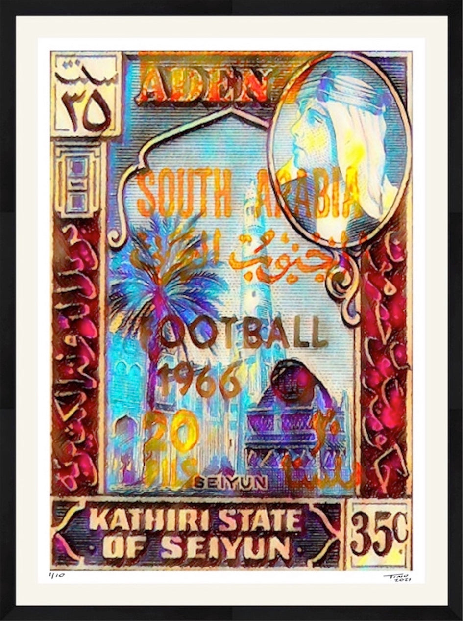 The Aden Football World Cup Artwork with 1966 Mint Stamp - Aden Oil Blue