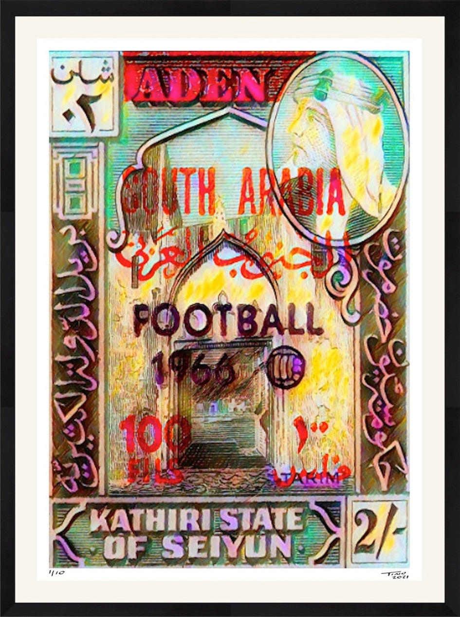 The Aden Football World Cup Artwork with 1966 Mint Stamp - Aden Oil Green