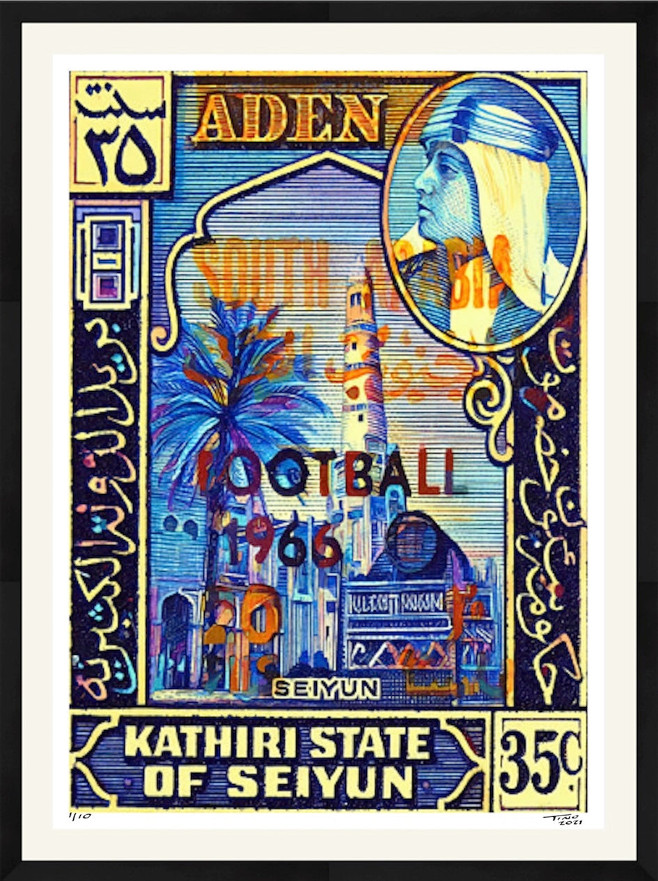The Aden Football World Cup Artwork with 1966 Mint Stamp - Aden Pop Blue