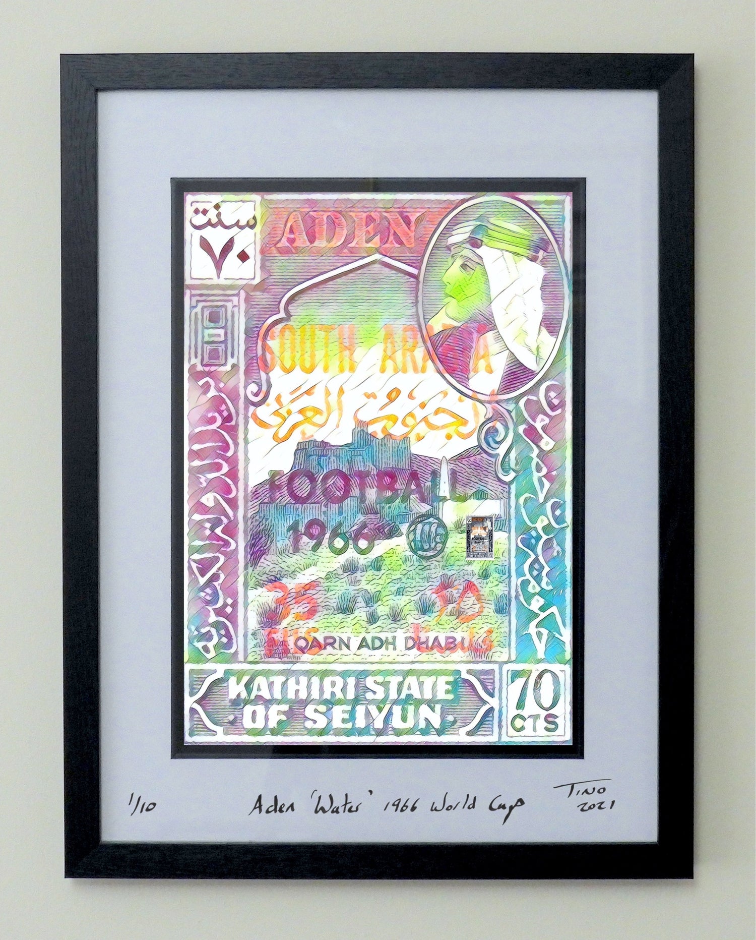 2021 Aden Water 1966 World Cup Artwork including Mint Stamp with Football 1966 overprint