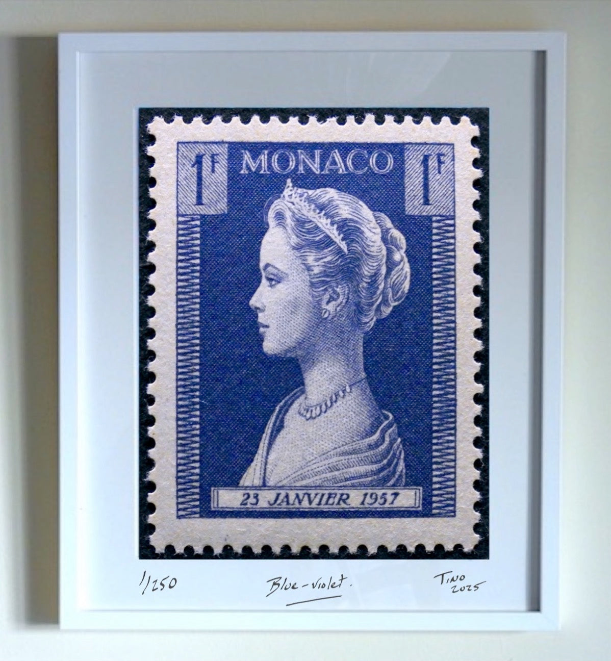Monaco Grace Kelly 1957 Original Ink Artworks - Blue violet