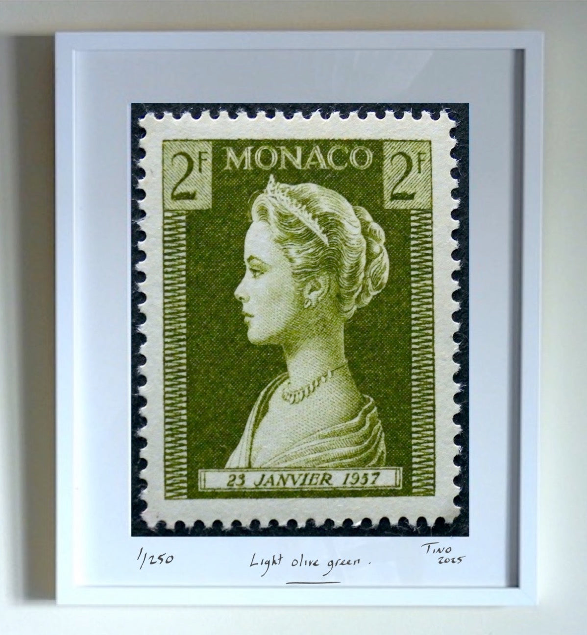 Monaco Grace Kelly 1957 Original Ink Artworks - Olive green