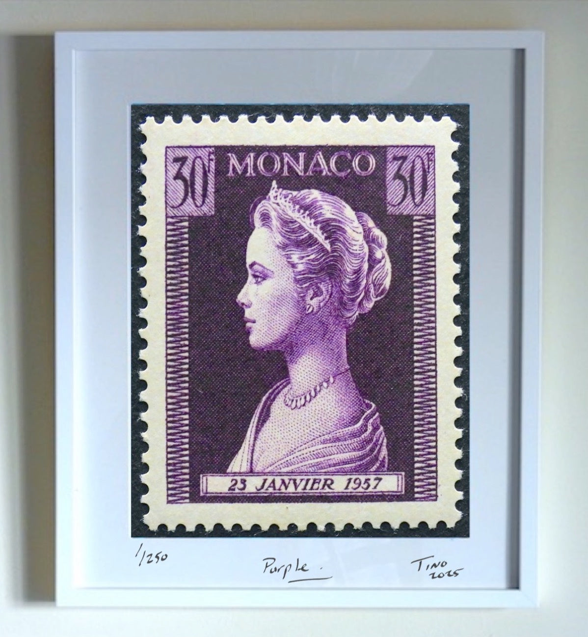 Monaco Grace Kelly 1957 Original Ink Artworks - Purple