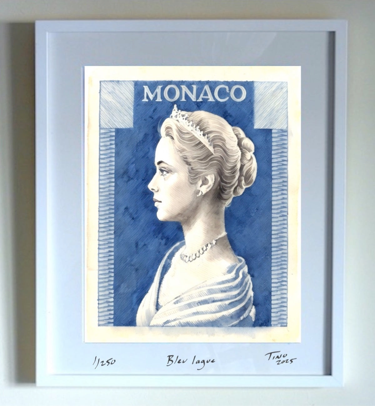 Monaco Grace Kelly 1957 Watercolour Art - Bleu lague