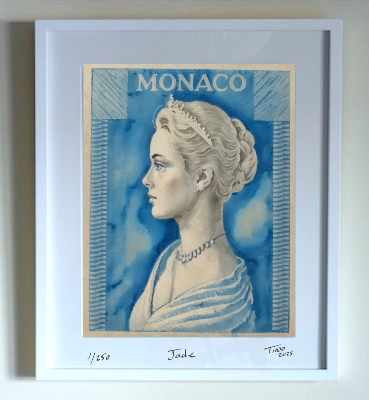 Monaco Grace Kelly 1957 Watercolour Art - Jade