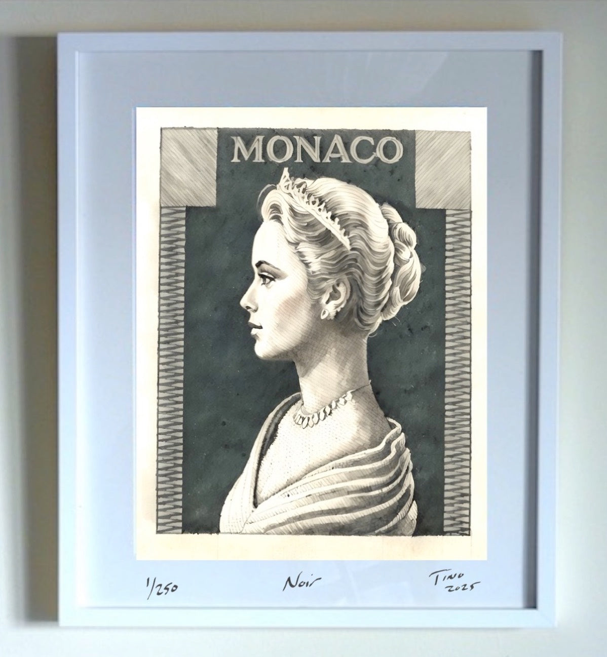 Monaco Grace Kelly 1957 Watercolour Art - Noir