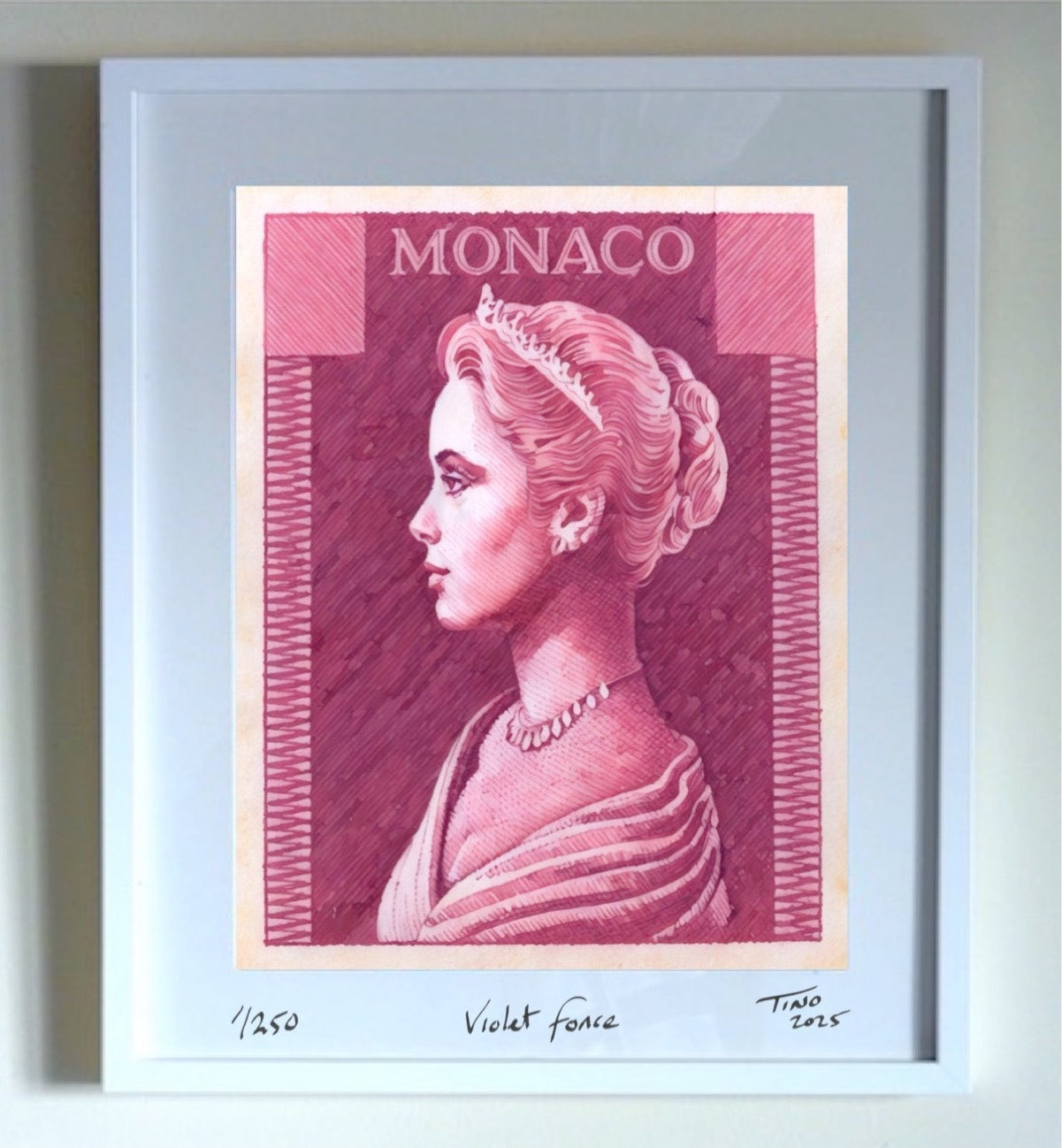 Monaco Grace Kelly 1957 Watercolour Art - Violet fonce