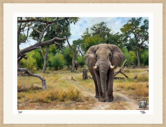 The Protecting Endangered Species Pastel Artwork with Mint Stamp - African Elephant