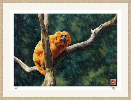 The Protecting Endangered Species Pastel Artwork with Mint Stamp - Golden Lion Tamerin