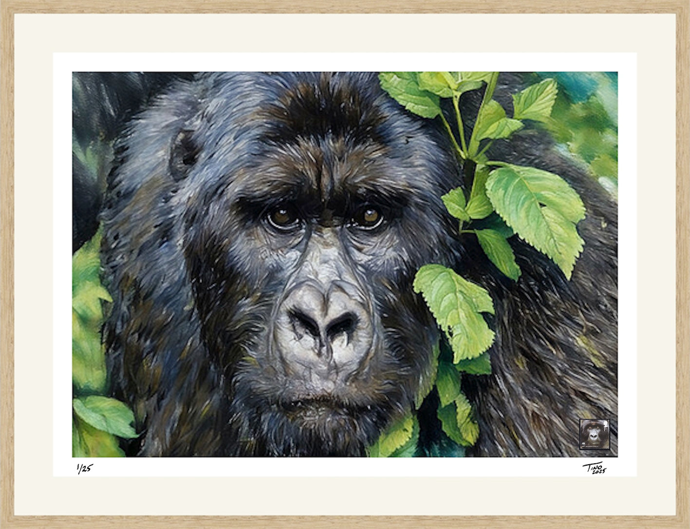 The Protecting Endangered Species Pastel Artwork with Mint Stamp - Mountain Gorilla
