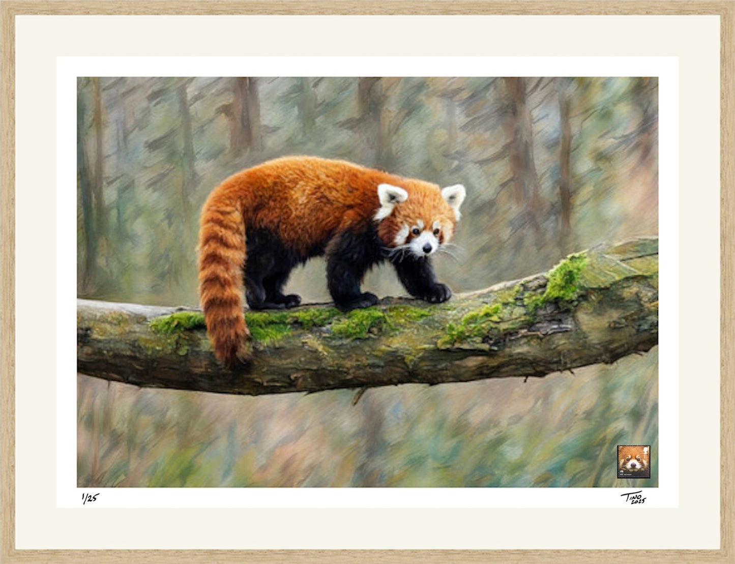 The Protecting Endangered Species Pastel Artwork with Mint Stamp - Red Panda
