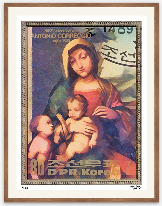The 1983 North Korea 450th Anniversary of Antonio Correggio - The Madonna with Child & St John v2d