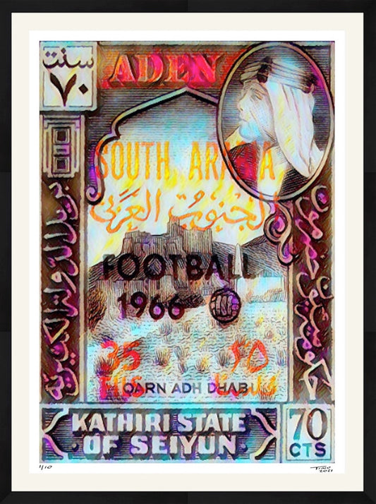 The Aden Football World Cup Artwork with 1966 Mint Stamp - Aden Oil Black