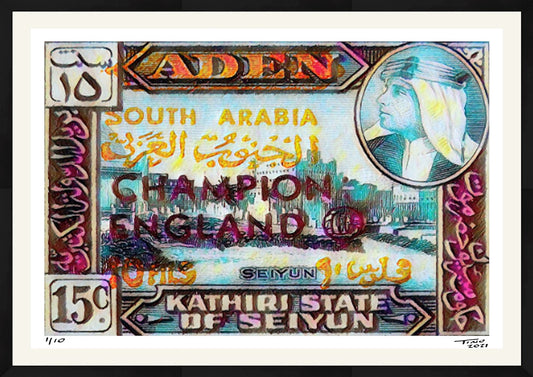 The Aden Football Champion England Artwork with 1966 Mint Stamp - Aden 'Oil'