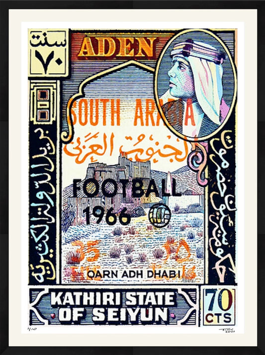 The Aden Football World Cup Artwork with 1966 Mint Stamp - Aden Pop Black