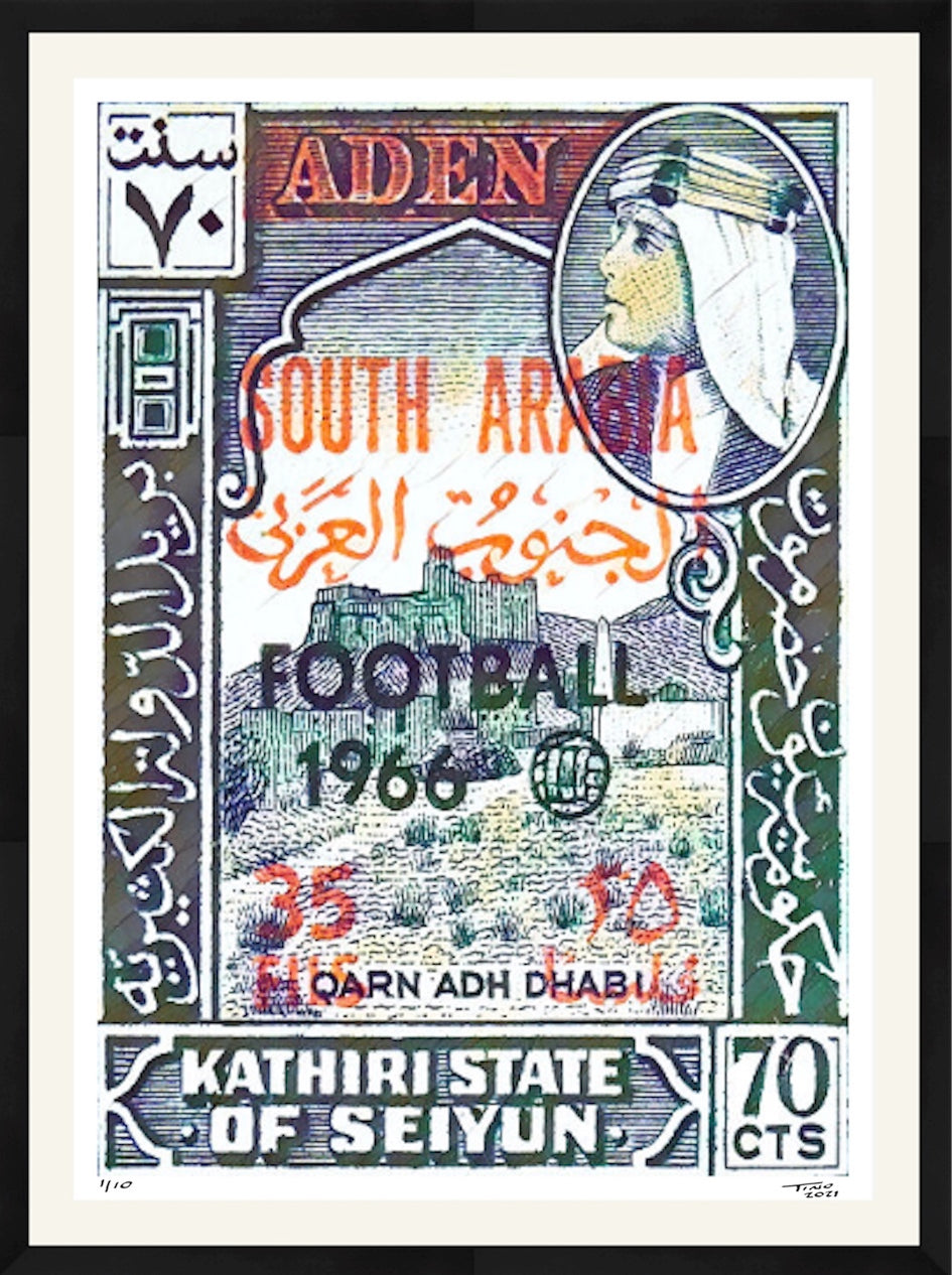 The Aden Football World Cup Artwork with 1966 Mint Stamp - Aden Water Black
