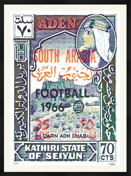 The Aden Football World Cup Artwork with 1966 Mint Stamp - Aden Water Black