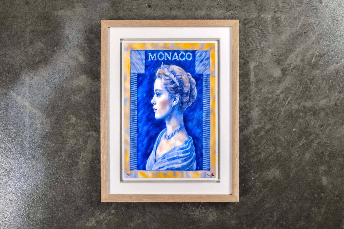 Monaco Grace Kelly 1957 Pastel Artwork - Bleu lague