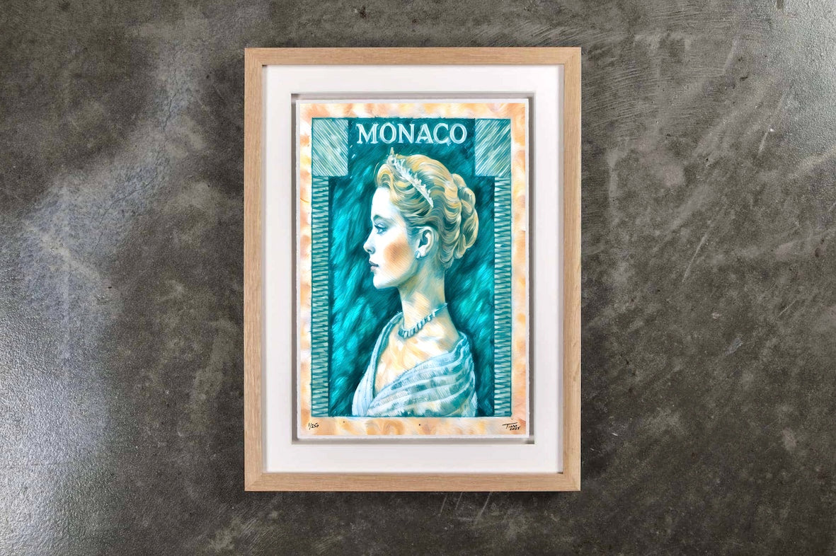 Monaco Grace Kelly 1957 Pastel Artwork - Vert bleuatre