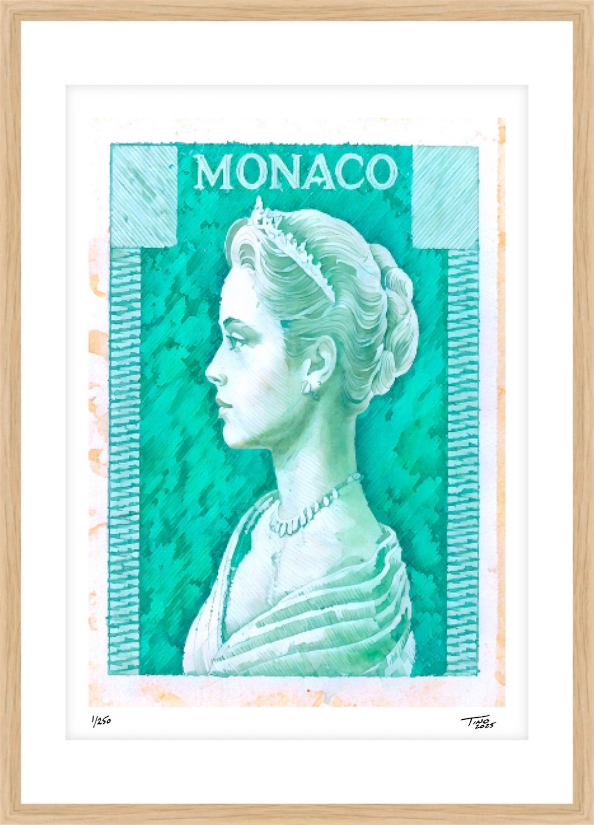 Monaco Grace Kelly Watercolour Artwork - Vert bleuatre