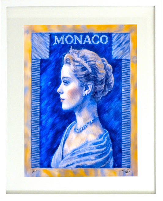 Monaco Grace Kelly 1957 Pastel Artwork - Bleu lague