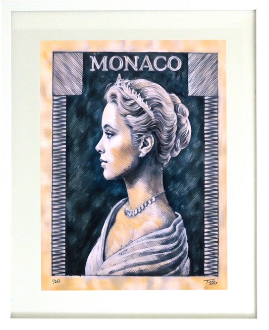 Monaco Grace Kelly 1957 Pastel Artwork - Noir