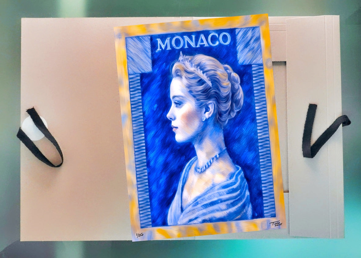 Monaco Grace Kelly 1957 Pastel Artwork - Bleu lague