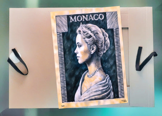 Monaco Grace Kelly 1957 Pastel Artwork - Noir