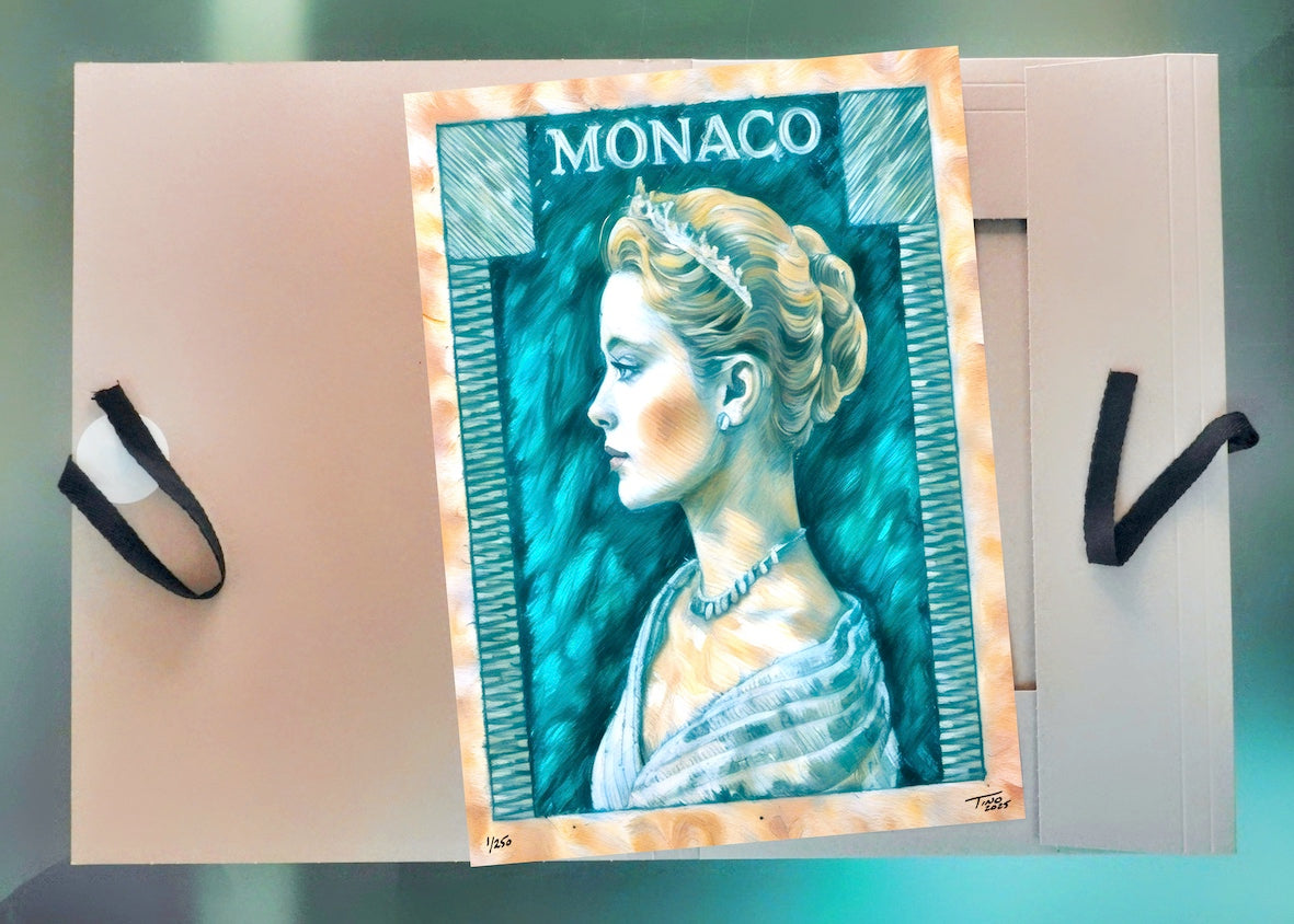 Monaco Grace Kelly 1957 Pastel Artwork - Vert bleuatre