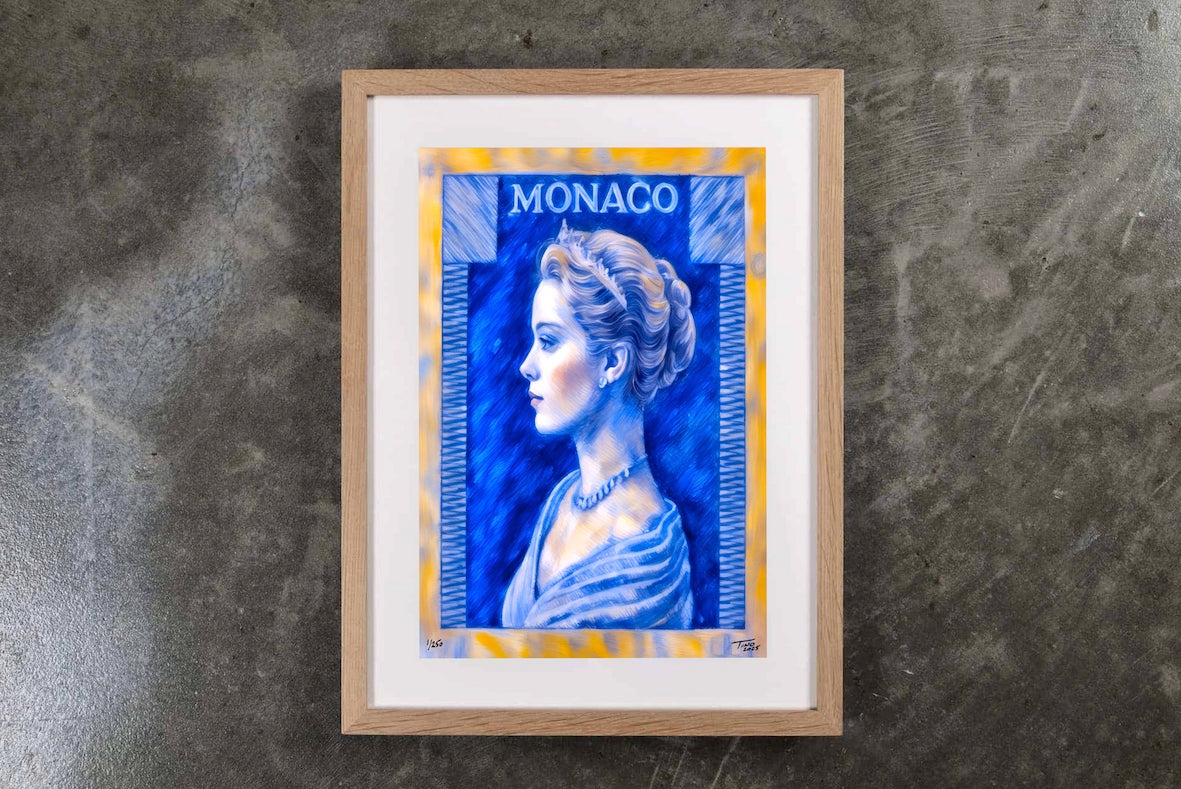 Monaco Grace Kelly 1957 Pastel Artwork - Bleu lague